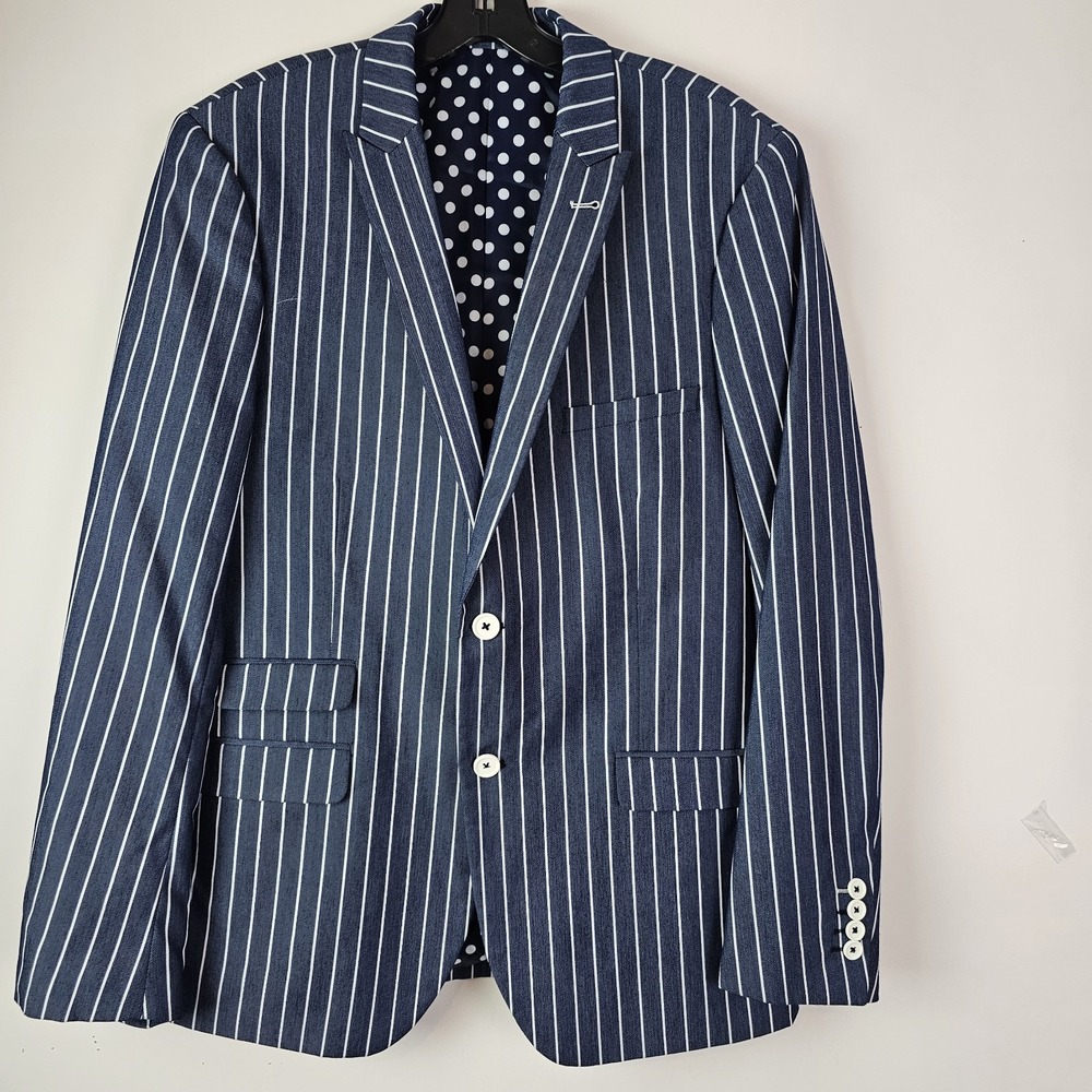 Paisley & Gray Blazer Sport Coat Jacket Mens 42R Slim Fit Blue Striped Cotton